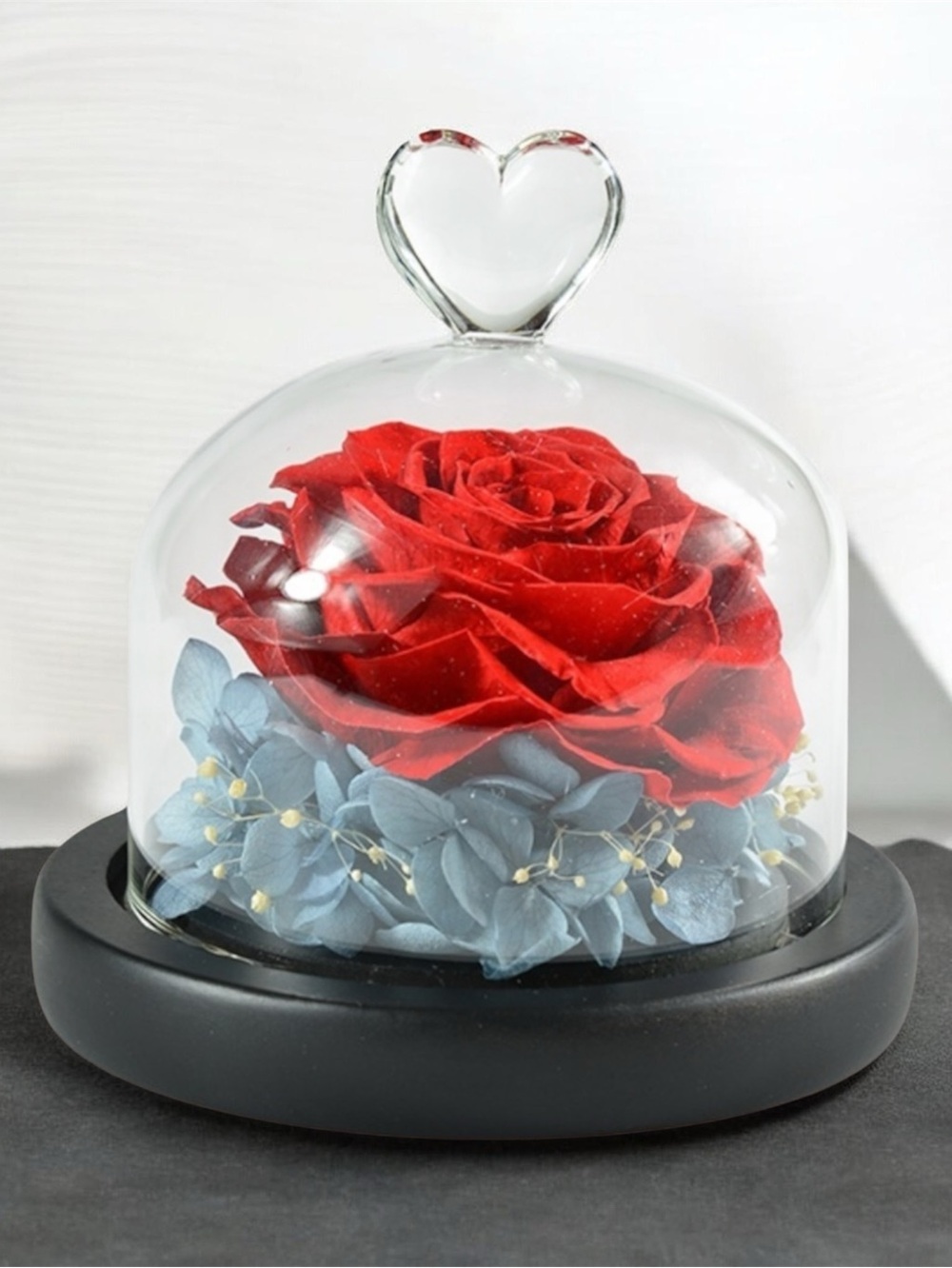 Preserved Red Rose Dome with Heart Handle by